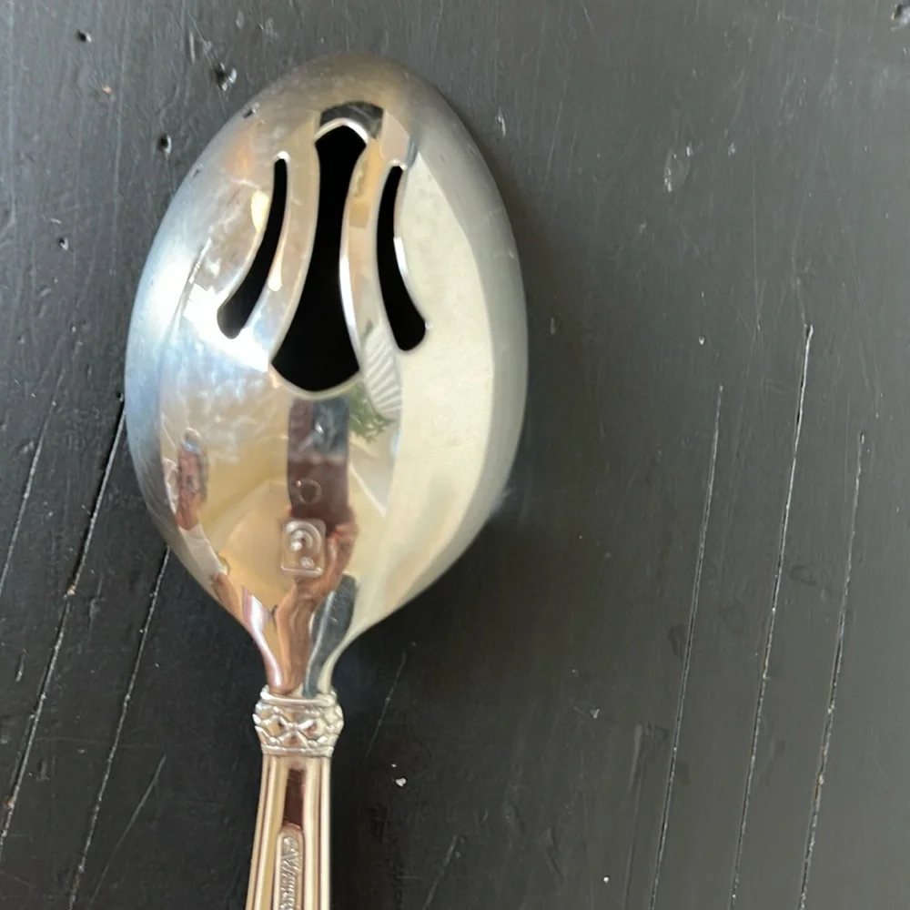 Waterford Padova Silver Stainless Steel Pierced Serving Spoon Utensil